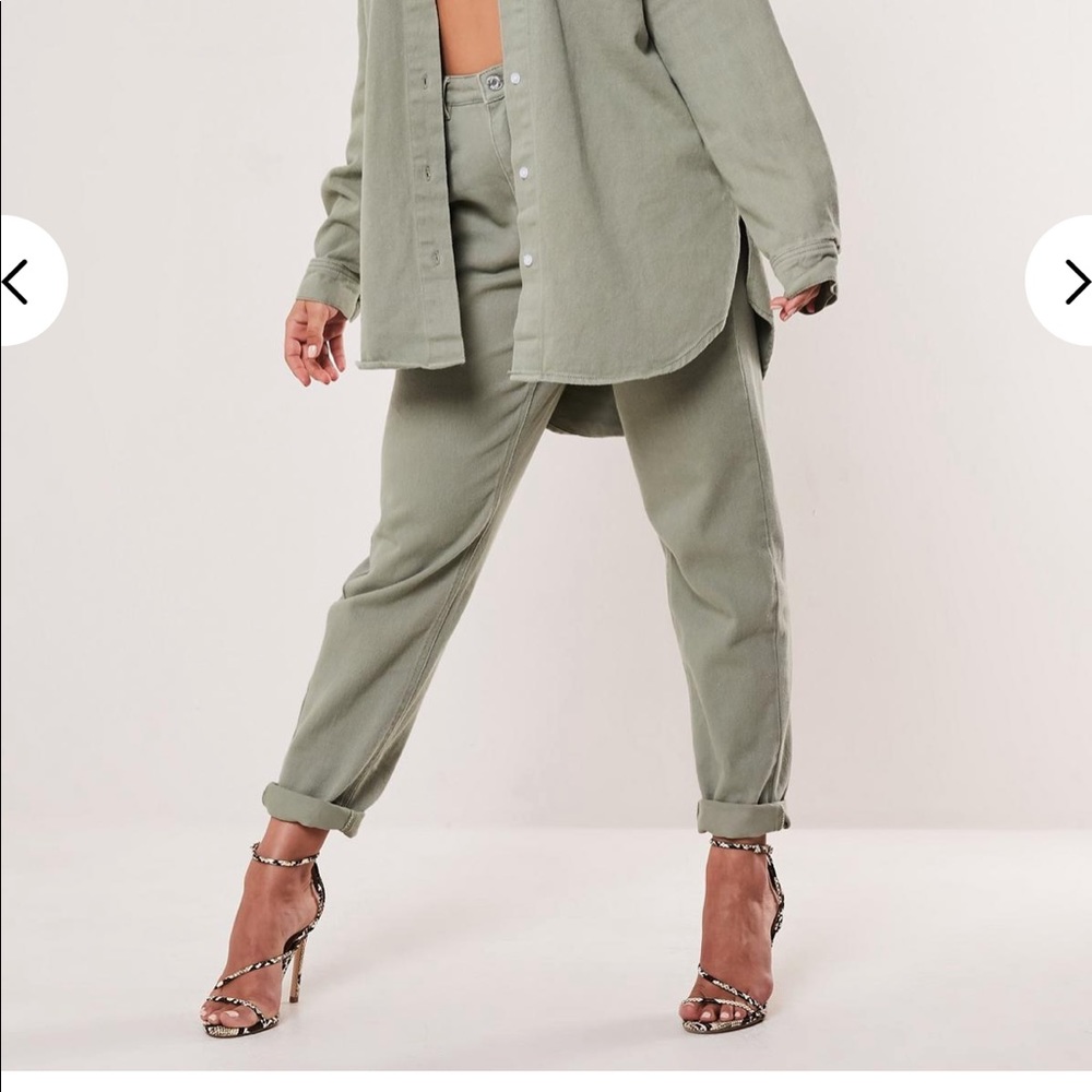 khaki co ord riot high rise denim mom jeans